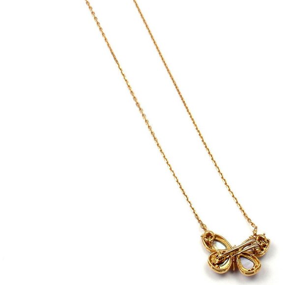 VAN CLEEF & ARPELS 18k Yellow Gold Diamond MOP Coral Butterfly Brooch Necklace - Picture 8 of 12